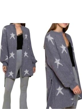 POL Boucle Cardigan Gray & White Stars